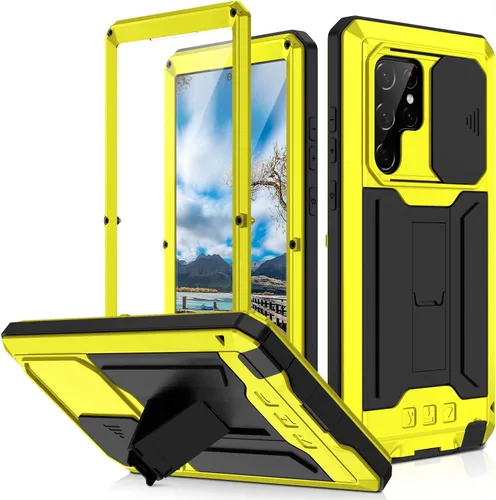 Miniatura 8 de MIYI - Funda protectora rígida para Samsung Galaxy S22 Ultra 5G, aluminio para exteriores, de metal Gorilla Glass a prueba de golpes, militar