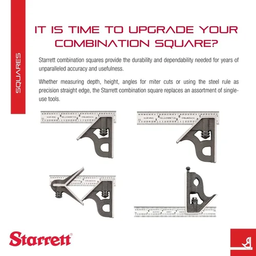 Miniatura 3 de Starrett Escuadra de combinación de acero con cabeza cuadrada - Longitud de hoja de 300 mm, cabezas de hierro fundido, pestillo reversible, punta