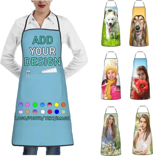 Miniatura 28 de Delantal personalizado con 2 bolsillos, personalizable con nombre, texto, logotipo, foto, cocina, horneado, delantal de cocina para mujeres y hombres