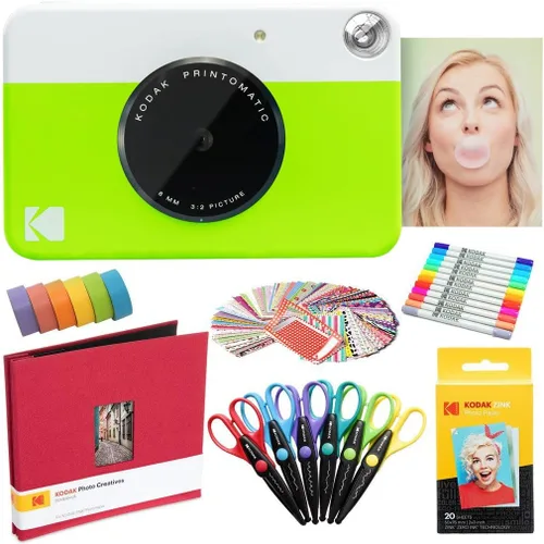 Miniatura 10 de Kodak Printomatic - Paquete de arte para cámara instantánea (azul) + papel Zink (20 hojas) + álbum de recortes de tela de 8 x 8 + 12 marcadores