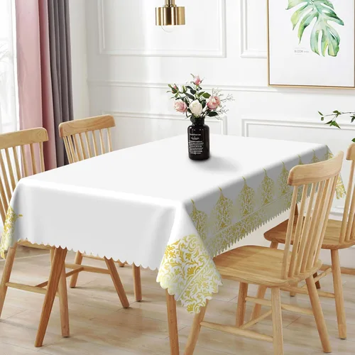 Miniatura 11 de Mantel rectangular floral de 52 x 70 pulgadas, color blanco y negro, estampado floral, a prueba de derrames y aceite, para cocina, comedor