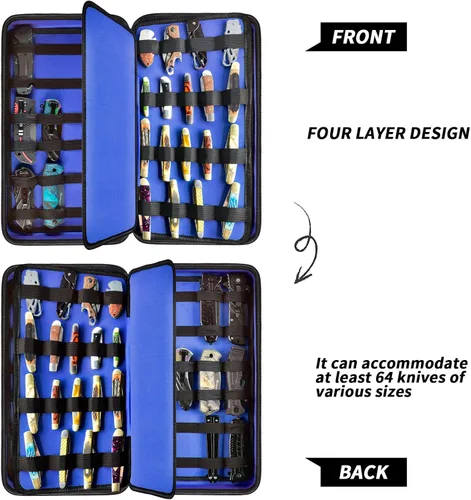 Miniatura 3 de GWCASE Vitrina para más de 66 cuchillos de bolsillo. Soporte plegable, organizador de almacenamiento de mariposas, bolsa de transporte para Azul