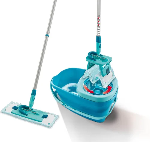 Leifheit Clean Twist M Ergo - Juego de trapeador y cubo, trapeador de 13.0 in de ancho, giro controlado por humedad, fregona giratoria de limpieza