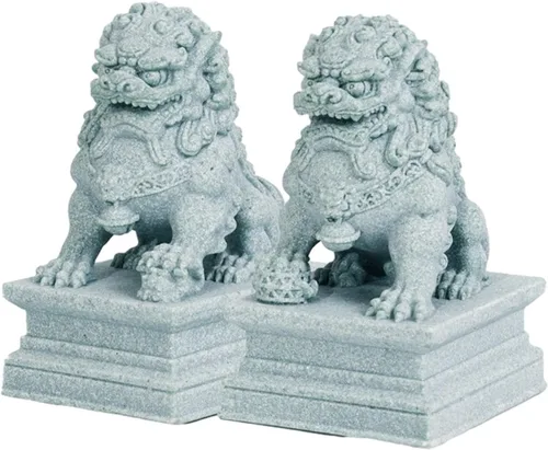 2 piezas de mini estatuas de león de piedra, decoración de acuario, decoración china de Feng Shui, adorno de pecera, figuras de león para gabinete