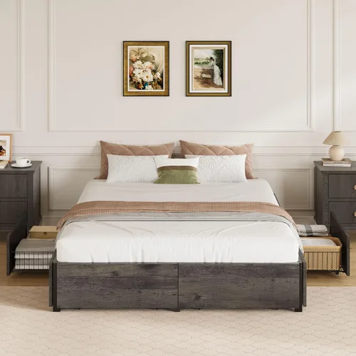 Miniatura 8 de LIKIMIO - Base de cama Queen con almacenamiento, 4 cajones y estructuras de soporte de metal pesado y resistente, estable y sólida, libre de ruidos