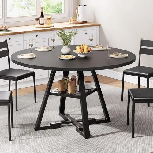 Miniatura 3 de Jocoevol Mesa de comedor redonda para 4, mesa de pedestal circular de cocina, comedor, mesa de pedestal, muebles de cocina y comedor de madera que