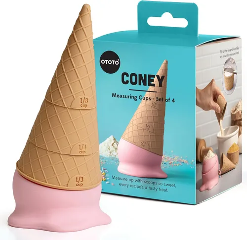 OTOTO Coney Ice Cream Measuring Cups Set – Detachable Plastic Measuring Cup Set for Baking & Cooking, Cute Measuring Cups for Liquid, Cute Baking
