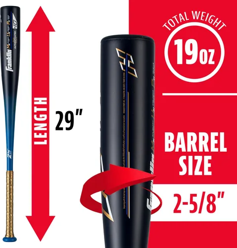 Miniatura 3 de Franklin Sports Bate de béisbol juvenil – Heist Bates de béisbol para niños de 8 a 12 años – Barril grande de 2 5/8 pulgadas Bate de metal para Real