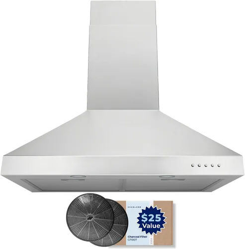 Miniatura 18 de Hauslane Campana extractora de montaje en pared de 30 pulgadas, chimenea de pared negra mate, convertible sin conductos de 6 pulgadas, succión