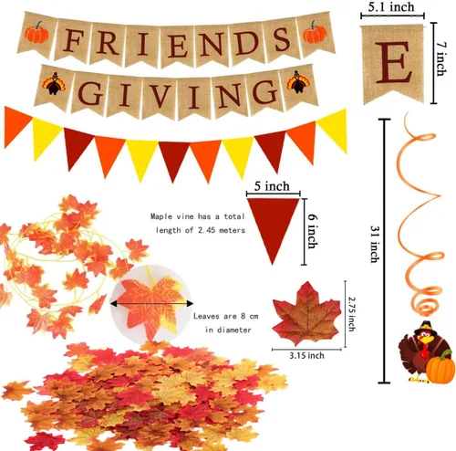 Miniatura 2 de Famoby Friendgiving - Cartel de arpillera de papel triangular de hoja de arce, guirnalda de plástico para decoración de fiesta del día de Acción