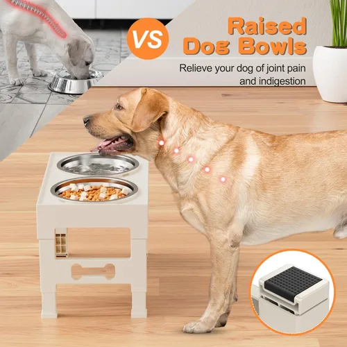 Miniatura 4 de LAKIPETN Tazones elevados para perros con 2 cuencos de acero inoxidable, soporte elevado para comida para perros, 5 alturas ajustables