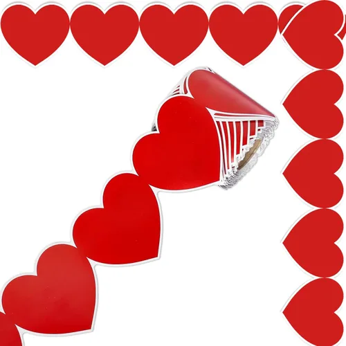 Whaline Tablero de anuncios de regreso a clases, borde de corazón, bordes antiadherentes, rollo de papel rojo para el primer día de escuela,