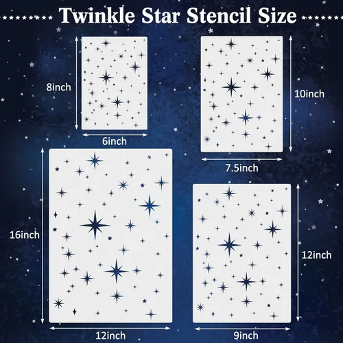 Miniatura 2 de Paquete de 4 plantillas de estrella para pintar estrellas en la pared, 4 tamaños, plantilla reutilizable de plástico, estrellas brillantes