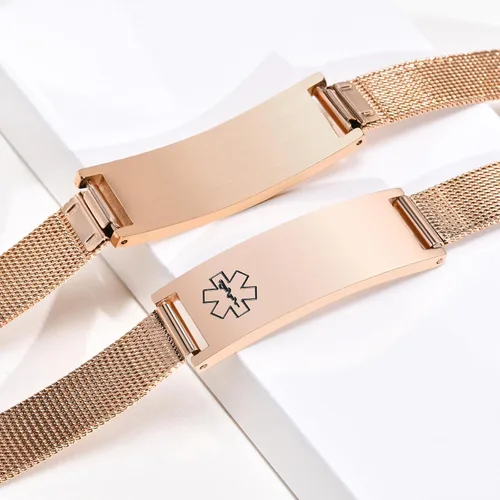 Miniatura 4 de Pulseras personalizadas de alerta médica para hombres, mujeres y niños, grabado gratuito, malla de acero inoxidable ajustable, pulsera