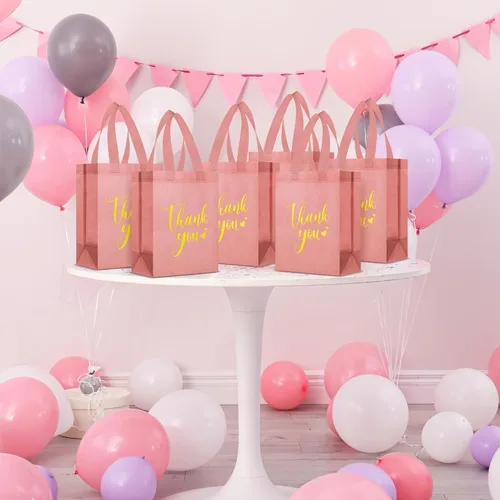 Miniatura 7 de Sweetude 30 Piezas Bolsas de Regalo de Agradecimiento con Asas a Granel Bolsa de Dulces Reutilizable No Tejida Plegable Bolso de Mano para Regalos