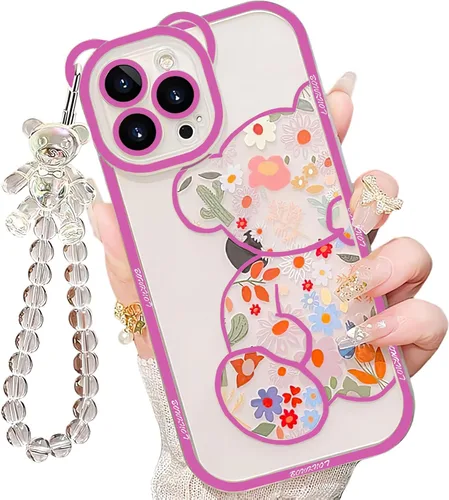Miniatura 14 de IAIYOXI Funda de teléfono con diseño de oso de dibujos animados 3D para iPhone 13 Mini, moderna y elegante, divertido diseño de oso rosa, funda