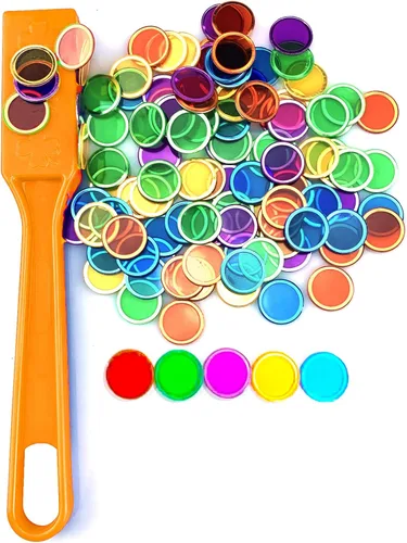 Juego de varitas magnéticas y fichas de bingo, varita magnética, 100 discos de metal multicolor para niños, kit STEM de ciencia, accesorios de