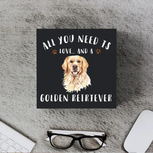Miniatura 4 de Divertida caja de madera Golden Retriever con texto en inglés «All You Need is Love and a Golden Retriever»