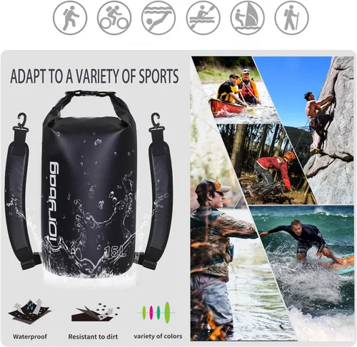 Miniatura 5 de IDRYBAG Bolsa seca para kayak impermeable 2L/5L/10L/15L/20L, pequeña bolsa impermeable para navegación