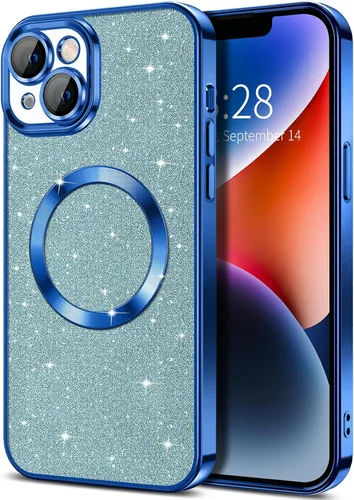 Miniatura 61 de Hython Funda para iPhone 13 Pro Max con purpurina, fundas magnéticas transparentes para teléfono con protector de lente de cámara