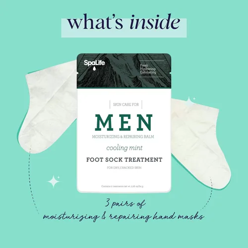 Miniatura 2 de Spa Life - Juego de calcetines hidratantes y bálsamo reparador de pies de menta refrescante para hombre, máscara hidratante revitalizante