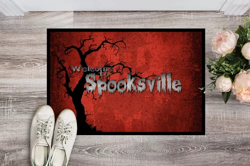 Miniatura 2 de Caroline's Treasures SB3008MAT - Felpudo de Halloween con texto en inglés "Welcome to Spooksville", 18 x 27 pulgadas, para interiores y exteriores
