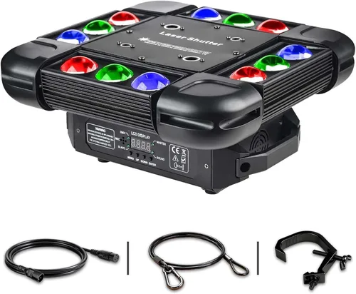 Luz láser de cabeza móvil, luces láser DJ 12LEDs 150W RGBW Beam Light,Control DMX con 16CH/64CH y sonido activado para fiesta