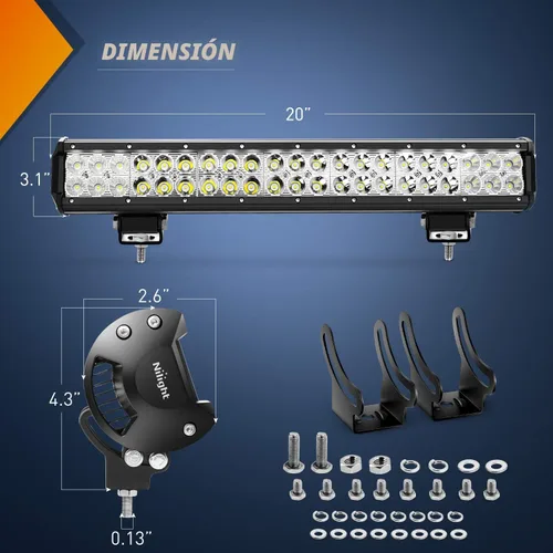 Miniatura 2 de Nilight - ZH002 Barra de luz LED todoterreno de 20 pulgadas, 126 W, combo de haz puntual y disperso, 2 piezas de 18 W, cápsulas LED de 4 pulgadas