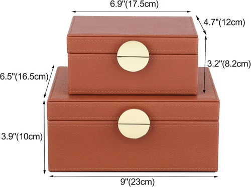 Miniatura 2 de HofferRuffer - Cajas de joyería de piel sintética, juego de 2 piezas con accesorios de almacenamiento decorativos y herrajes dorados, clásico