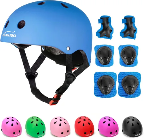 Miniatura 13 de KAMUGO - Casco ajustable para niños, con equipo de protección deportiva, rodilleras, coderas, muñequeras para niños de 2 a 8 años, para niños y Rosa