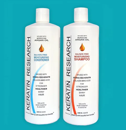 Miniatura 2 de Champú y acondicionador sin sulfato, 2 botellas de 1 litro impregnadas con aceite de argán marroquí, por Keratin Research champú post tratamiento