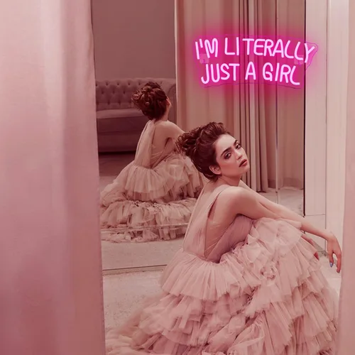 Miniatura 3 de Lucunstar Letrero de neón "I'M Literally Just A Girl" en rosa, letrero LED, luz de neón LED rosa para decoración de pared, letrero iluminado
