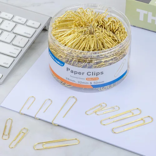 Miniatura 6 de FUDAO FAMILY Clips de papel de varios tamaños, 500 unidades, dorado, pequeño, mediano, grande
