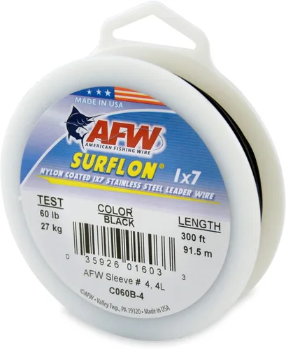 Miniatura 44 de Alambre de pesca americano Surflon recubierto de nailon 1x7 de acero inoxidable, línea líder de pesca para agua salada, prueba de 10 libras - prueba