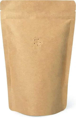 50 unidades de papel kraft natural de alta barrera con cremallera bolsa de café con válvula de desgasificación unidireccional (50, 8 onzas/0.5