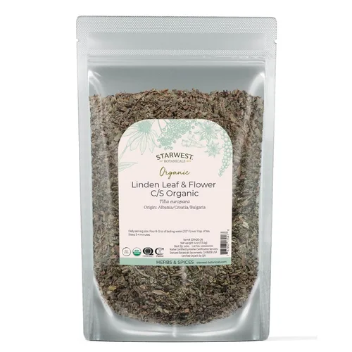 Starwest Botanicals Hojas y flores de tilo orgánico – Hierba seca de hojas sueltas para té, jarabe y mezclas de hierbas, tilo puro y natural, sin