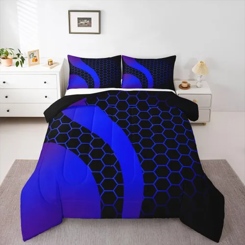 Miniatura 14 de Feelyou Juego de ropa de cama abstracta suave para niños y niñas, juego de edredón geométrico tamaño individual, edredón de rayas de microfibra