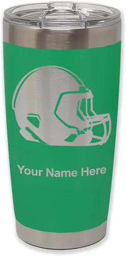 Miniatura 8 de LaserGram Vaso aislado al vacío de 20 onzas, casco de fútbol, grabado personalizado incluido (morado claro)