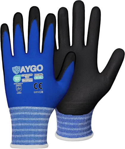 Miniatura 54 de KAYGO Guantes de Trabajo de Seguridad con Revestimiento de Nitrilo MicroFoam, 3 Pares KG18NB, Guante de Punto Sin Costuras de Nylon con Dedos Gris