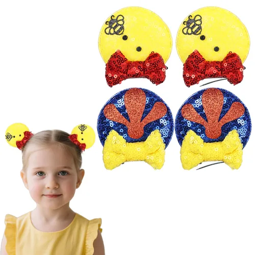 Miniatura 12 de Pinzas para orejas de ratón con lazo de lentejuelas brillantes, 2 pares, pasadores de pelo para niñas, accesorios para el cabello para decoración