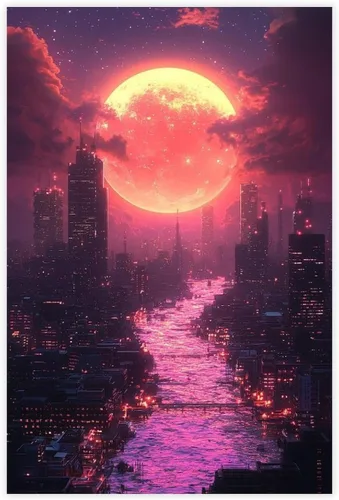 Synthwave Retro Futurism Wall Art – Neon Vaporwave Poster for Gamer Room & Cyber Decor Vintage Wall Decoration Famous Oil Paintings for Living Room
