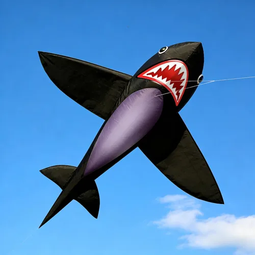Miniatura 3 de HENGDA KITE para adultos realista tiburón negro cometa de una sola línea volando juguetes al aire libre playa parque jugar