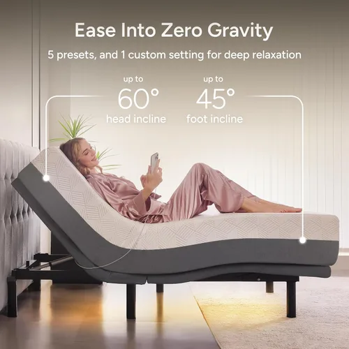 Miniatura 3 de SFE - Base de cama ajustable individual XL con colchón, espuma viscoelástica híbrida de 12 pulgadas, espacio libre, control remoto inalámbrico