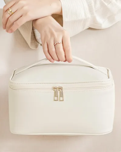 Miniatura 5 de HBlife Bolsa de maquillaje de viaje portátil y bonita bolsa de cosméticos de cuero, bolsa de maquillaje grande, organizador de maquillaje, bolsa