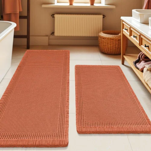 Miniatura 42 de Tapete de baño con diseño de gofre, moderno, bohemio, absorbente, antideslizante, ultrasuave, lavable a máquina, con letra de baño, dormitorio