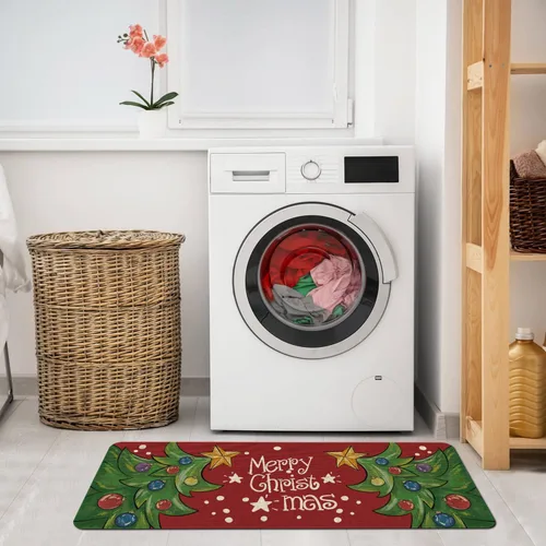 Miniatura 2 de Mloabuc Juego de 2 tapetes de cocina con texto en inglés "Merry Christmas", antifatiga, impermeables, resistentes a las manchas, color azul, Navidad