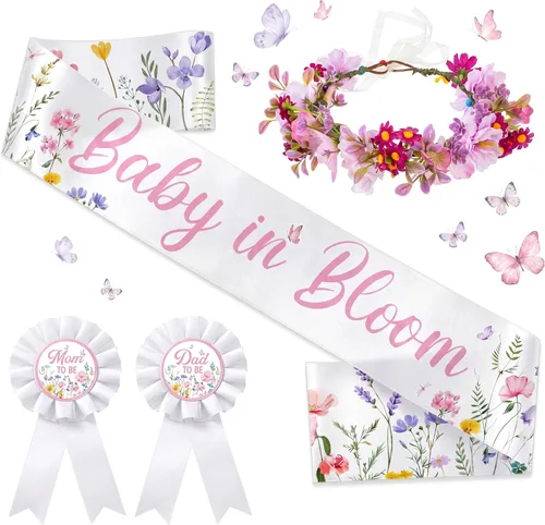 Miniatura 17 de Ceenna Decoración de oso azul para baby shower, banda para mamá y papá, corona de flores para niños, baby shower, revelaciones de género que podemos