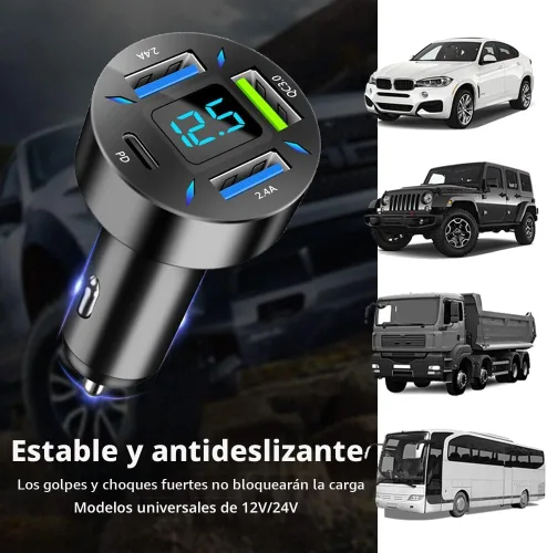 Miniatura 6 de Cargador de automóvil de 66 W de carga súper rápida con USB 2.4A y QC 3.0 (voltímetro y luces LED), carga rápida universal para enchufe