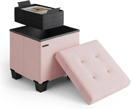 Miniatura 43 de Cubo otomano de almacenamiento con cubo pequeño, otomana cuadrada de 15 pulgadas con almacenamiento para sala de estar y dormitorio, reposapiés