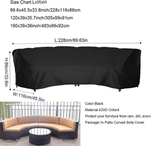 Miniatura 2 de SUNSURE Funda de sofá curvada para exteriores de 89 x 45 x 33 pulgadas, funda impermeable para muebles de patio, protector de sofá curvo seccional